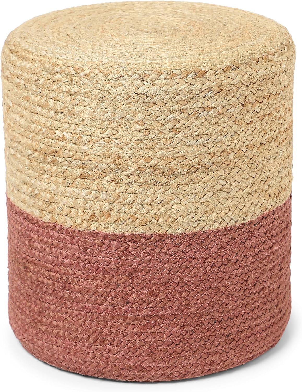 REDEARTH · Cylindrical Pouf Foot Stool Ottoman - Jute Braided Pouffe Poof Accent Sitting Footrest for Living Room, Bedroom, Nursery, Patio, Lounge Set of 2 (Natural Rust, 14.5"x14.5"x16")