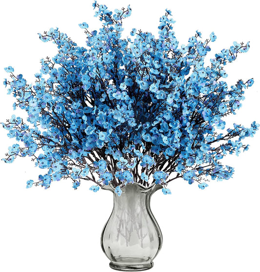Sggvecsy 10 Pcs Babys Breath Artificial Flowers Gypsophila Bouquets Bulk Real Touch Fake Silk Flowers for Home Wedding DIY Floral Arrangement Kitchen Table Centerpiece Festival Decoration (Blue)