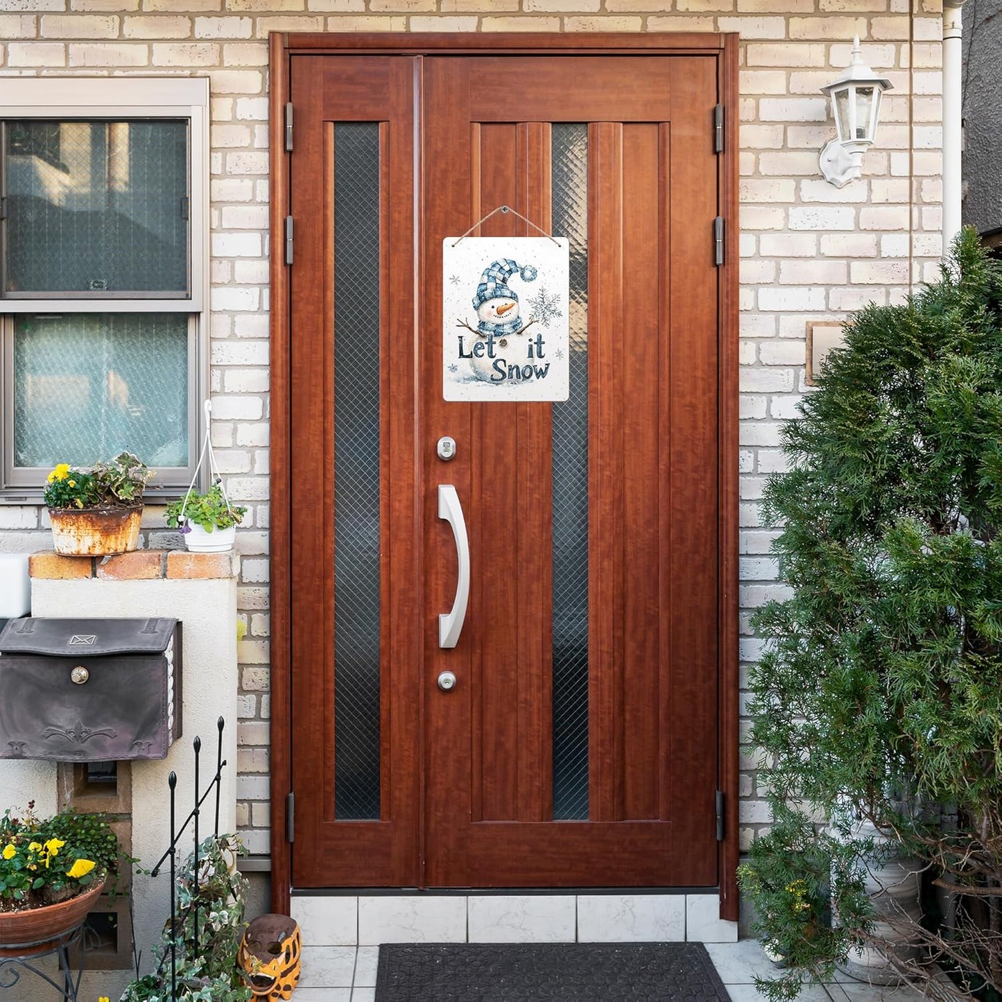 Winter Snowman Hanging Wooden Signs 12x6, Let It Snow Signs, Winter Wall Decor, Winter Door Decor, Blue Snowman Winter Snowflakes Home Room Office Hanging Wall Decor