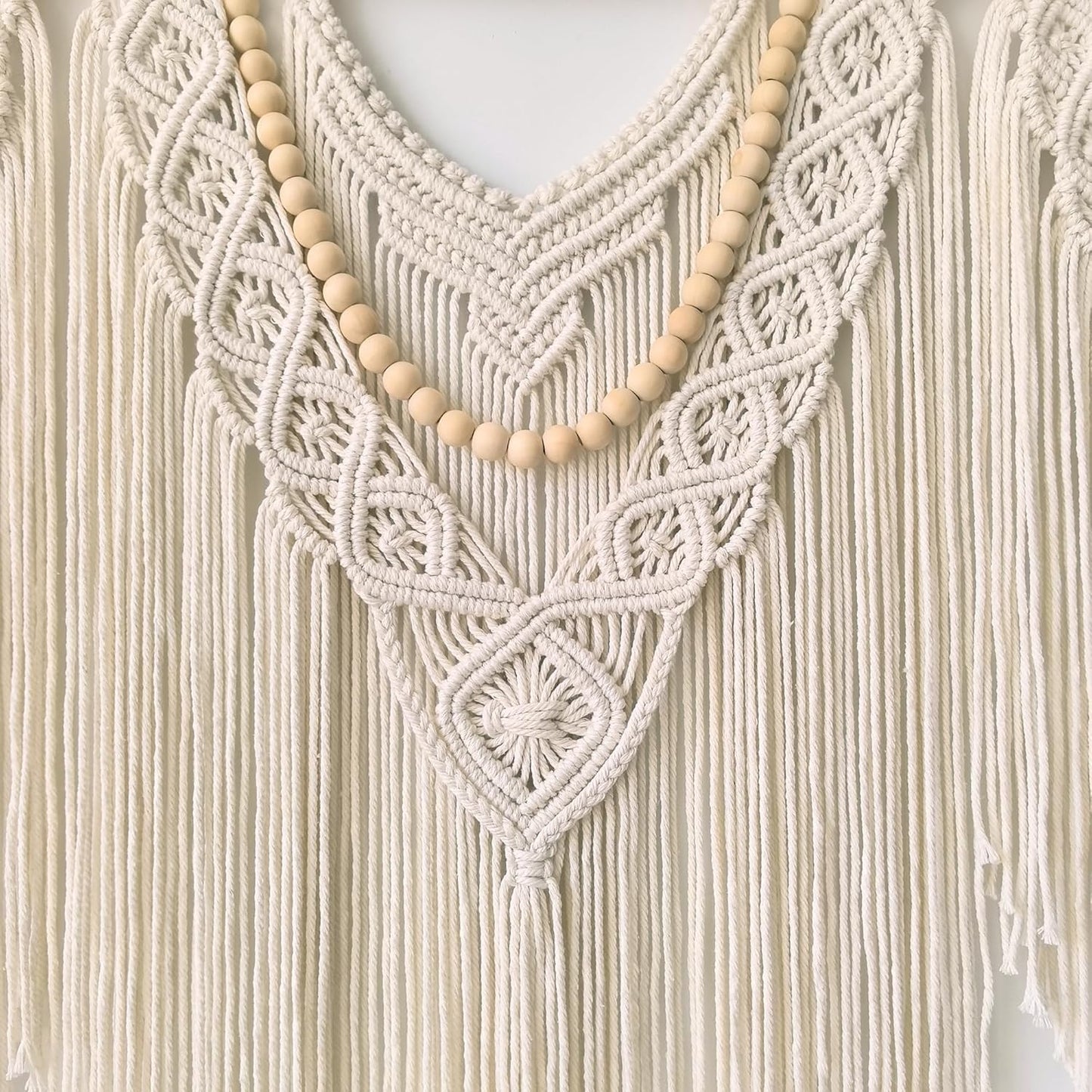 large macrame wall hanging - Boho Tapestry Macrame Wall Decor Art- Chic Bohemian Handmade Woven Tapestry Home Decoration for Bedroom Living Room Apartment Wedding Party - 43"x32" (Beige-Wood Bead)