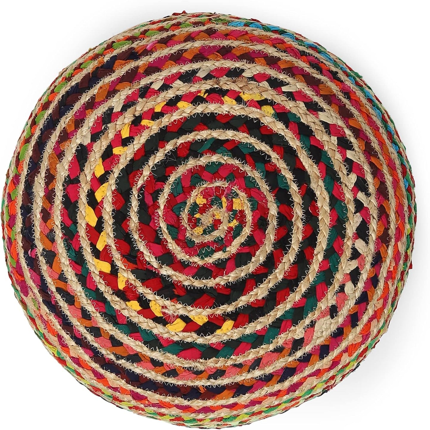REDEARTH · Round Pouf Ottoman - Braided Boho Poof Home Décor Pouffe Accent Sitting Circular Foot Rest for Living Room, Bedroom, Nursery, Lounge; Jute and Cotton Set of 2 (19.5"x19.5"x14"; Multi)