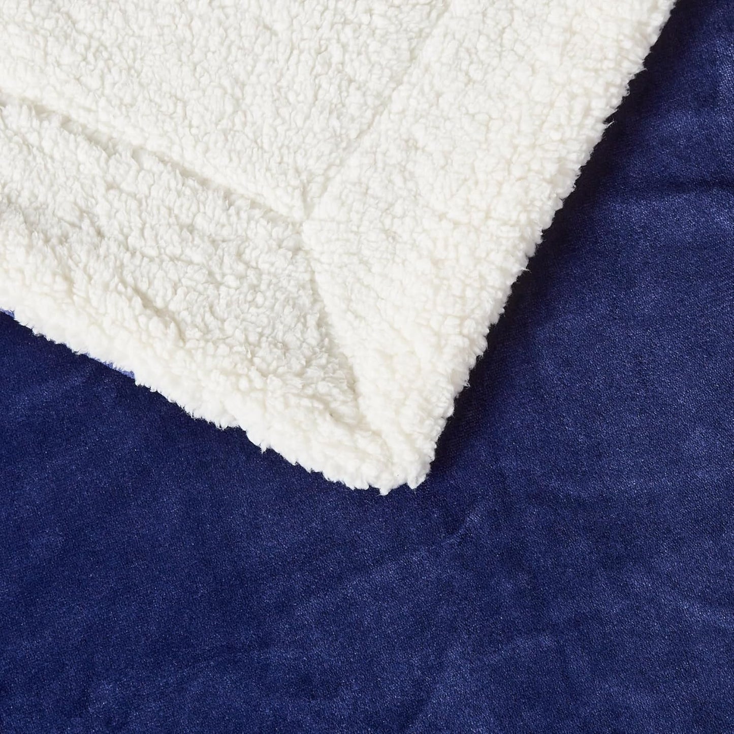 Amazon Basics Reversible Sherpa Throw Blanket, Navy, 50"x60"
