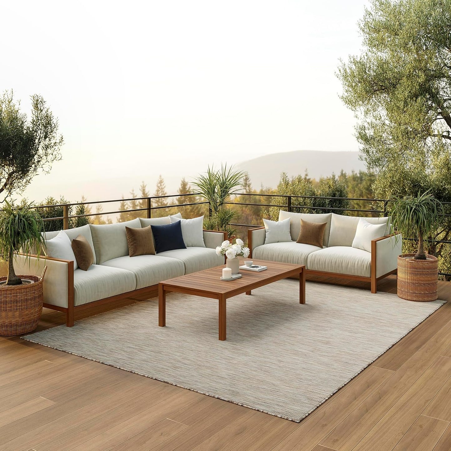 Nourison Positano Indoor-Outdoor Beige 9' x 12' Area Rug, Easy Cleaning, Non Shedding, Bed Room, Living Room, Dining Room, Backyard, Deck, Patio (9x12)
