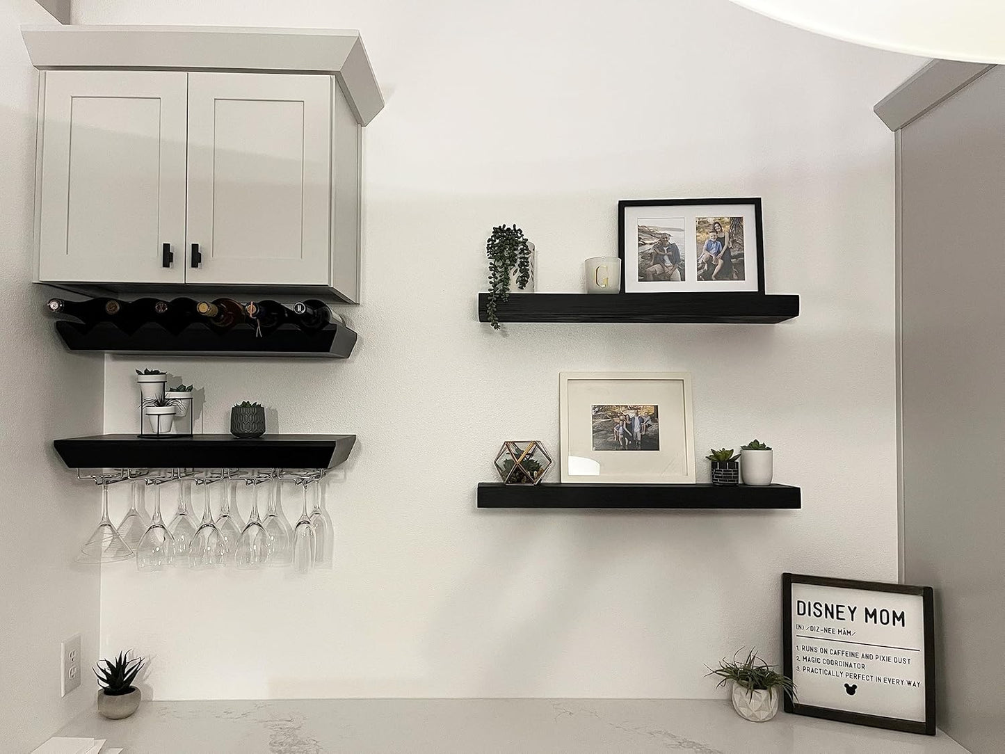 joelsantiques - 24 Inch Wooden Floating Shelves for Wall - 24x8x2 in - Made of Natural Wood - Short Heavy Duty Rustic Wall Shelves for Bedroom - Perfect for Living Room, Kitchen - Black