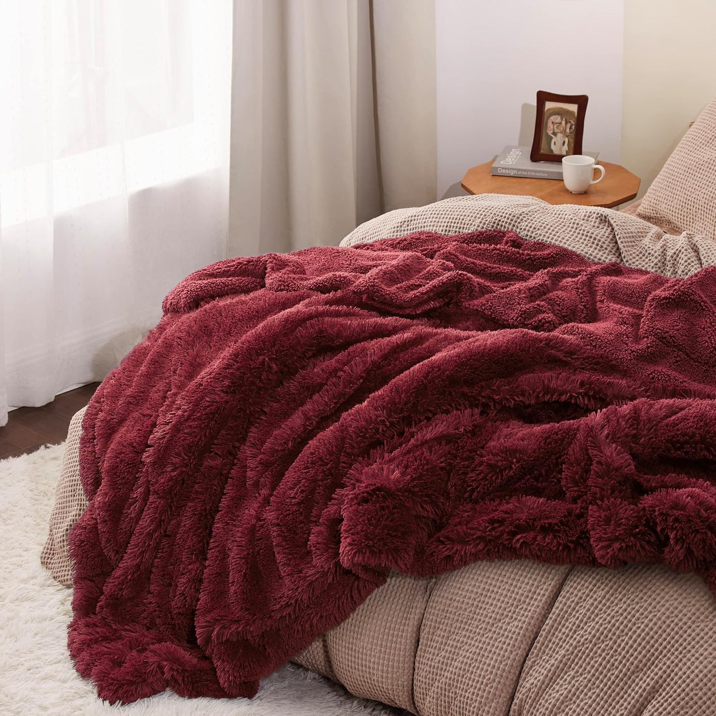 Bedsure GentleSoft Fluffy Burgundy Red King Size Blanket for Bed, Thick Soft Sherpa Faux Fur Fleece Bedding Fuzzy Plush Winter Warm Heavy Big Large King Blanket, Cozy Red Gifts for Men Women, 108x90