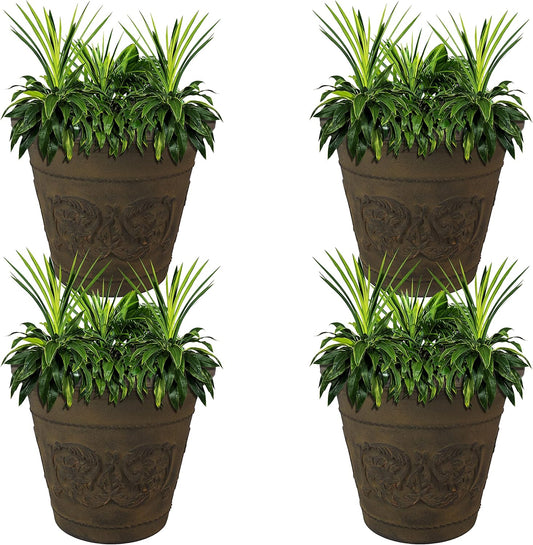 Sunnydaze 19.5-Inch Arabella Large Plant Pot - Polyresin Round Outdoor Planter with Drillable Drainage Holes - 4 Pack - Sable