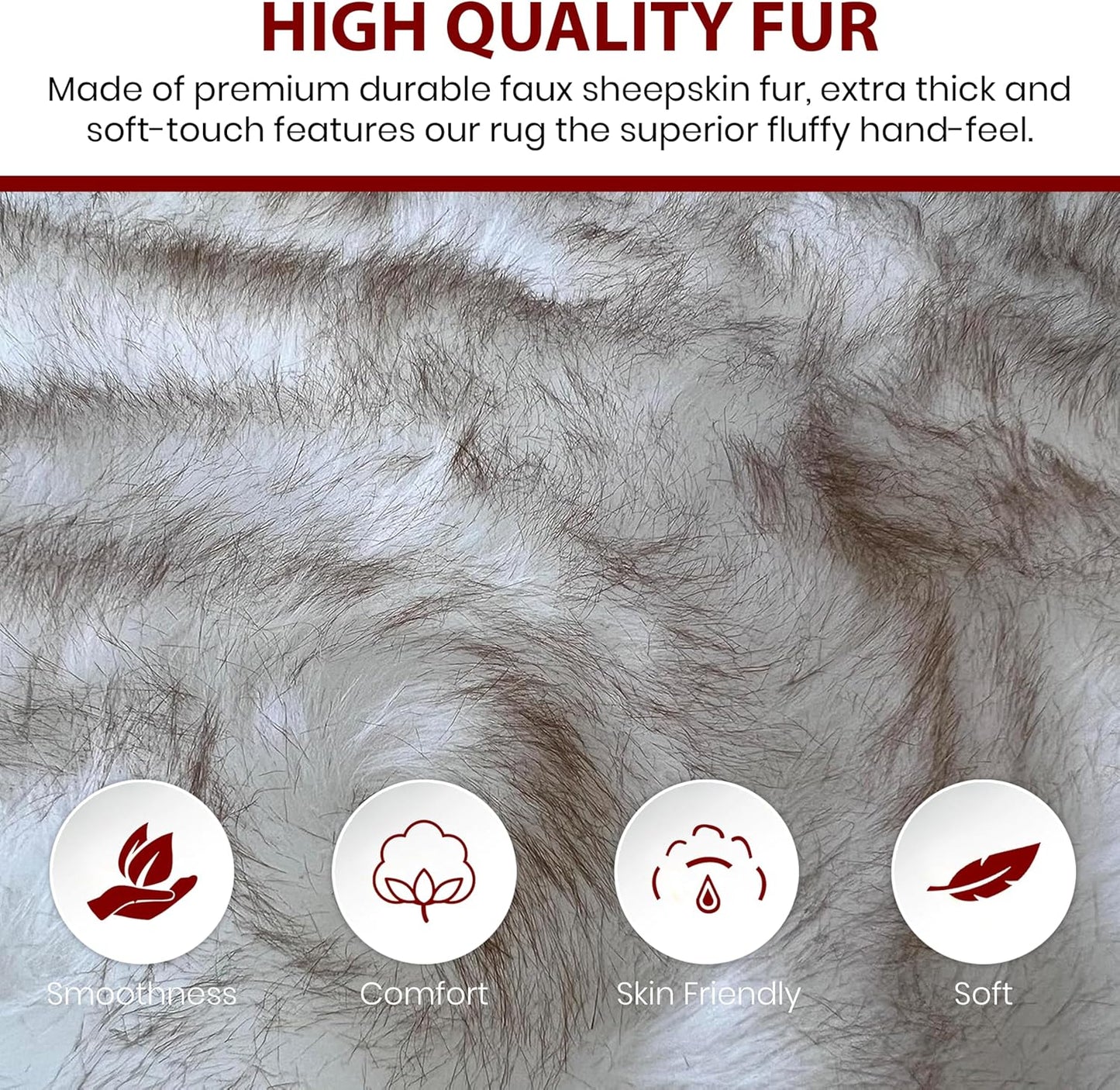 LAMBZY Faux Sheepskin Hypoallergenic Free Shape Shag Rug, Luxury Shaggy Silky Plush Carpet for Bedrooms Rugs Living Rooms Floor Rugs (Duo Decto 12 Pelts 6'x12', 180x360cm, White with Brown Tips)