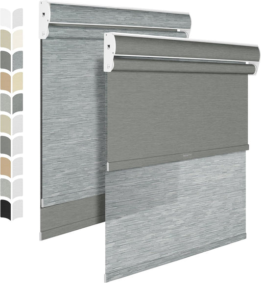 BERISSA Cordless Dual Roller Shades with Cassette Valance, Double Shades with Blackout and Light Filtering, Day and Night for Home, Office and Door. Striped Jacquard Grey. 35 W x 80" H