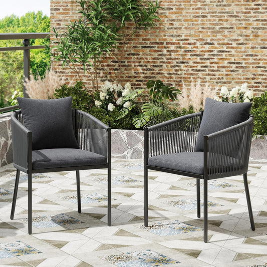 Soohow Outdoor Furniture Set for 2, Outdoor Dining Set Patio Chairs 2 Piece, Rattan Wicker Patio Furniture Chairs with Cushions for Garden, Deck, Backyard, Poolside