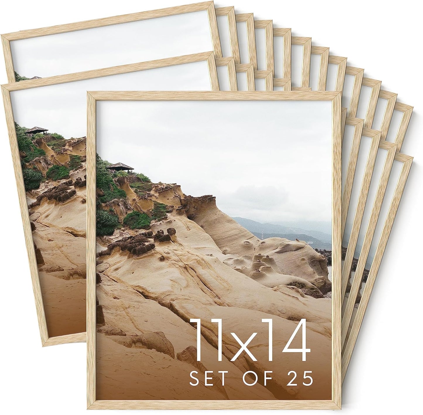 Haus and Hues 11x14 Natural Oak Wood Picture Frames Set of 25 - Premium Bulk Picture Frames 11x14 Bundle - Elegant Gallery Wall Frame Set for Posters, Art Display - Ideal for Wall Decor in Home &