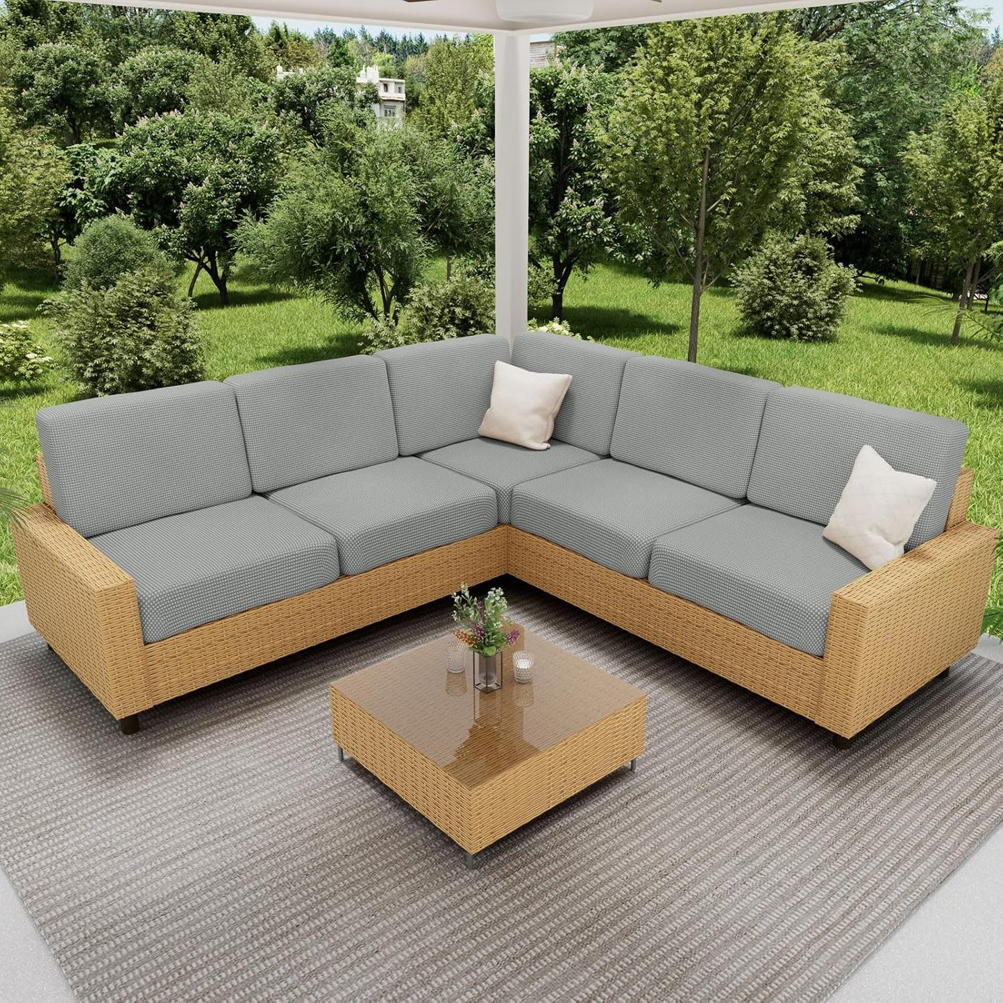 hyha Waterproof Couch Cushion Covers for Pets, Non Slip Sofa Seat Cover for Dogs Washable, Soft Thick Stretch Jacquard Fabric, Sofa Slipcovers with Elastic Bottom (1 Piece for Large, Light Grey)