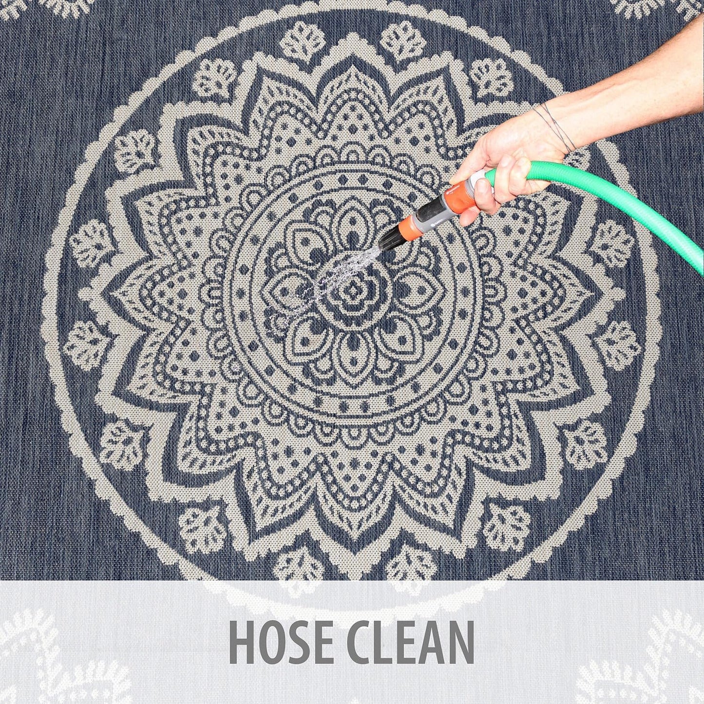 CAMILSON Outdoor Rug 10x14 Modern Area Rugs for Large Indoor and Outdoor Patios and Porches - Waterproof Washable Non-Shedding Easy-to-Clean Outside Carpet (10 x 14, Medallion - Blue/White)