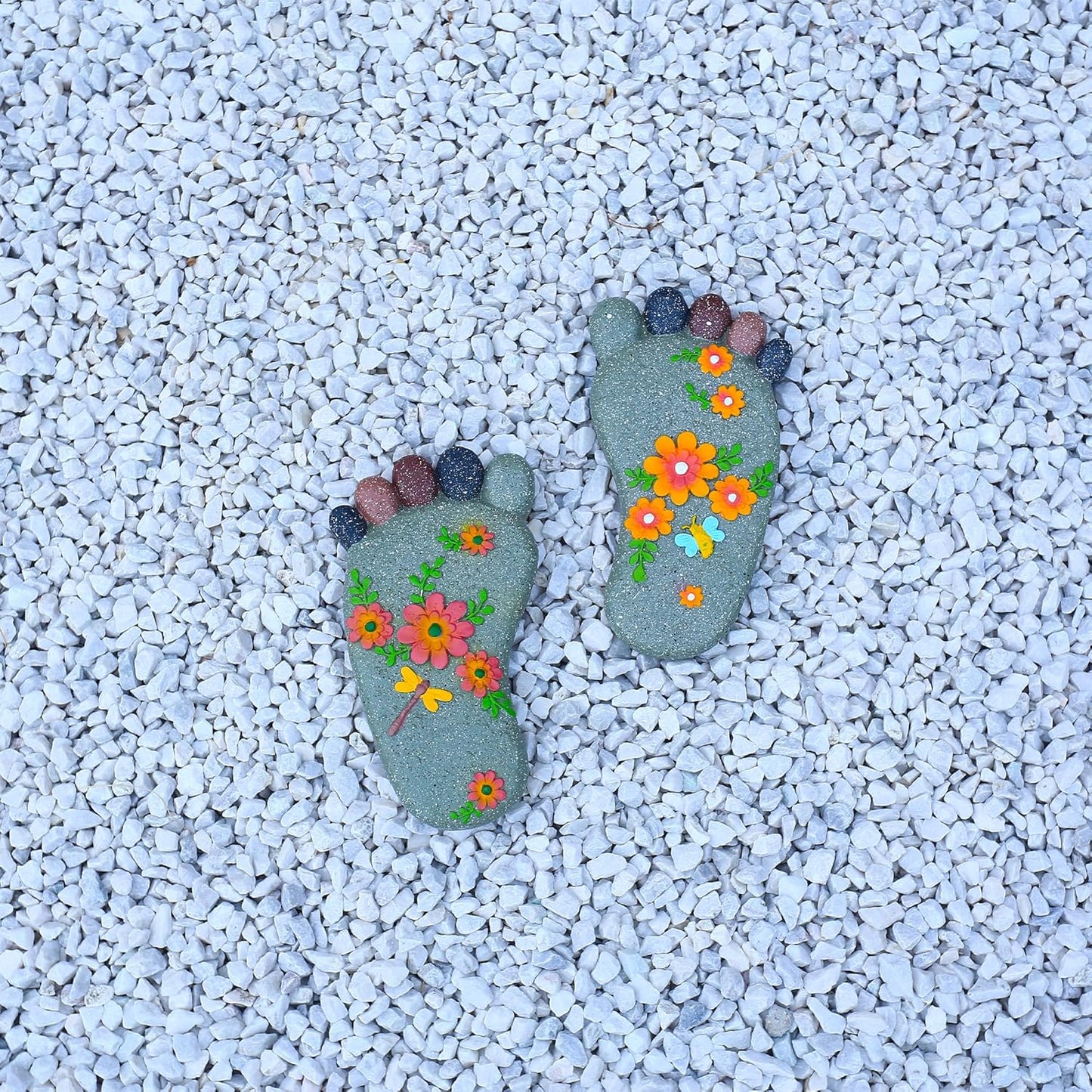 Stepping Stones - Resin Footprint Shaped Set of 2 (Light Gray)
