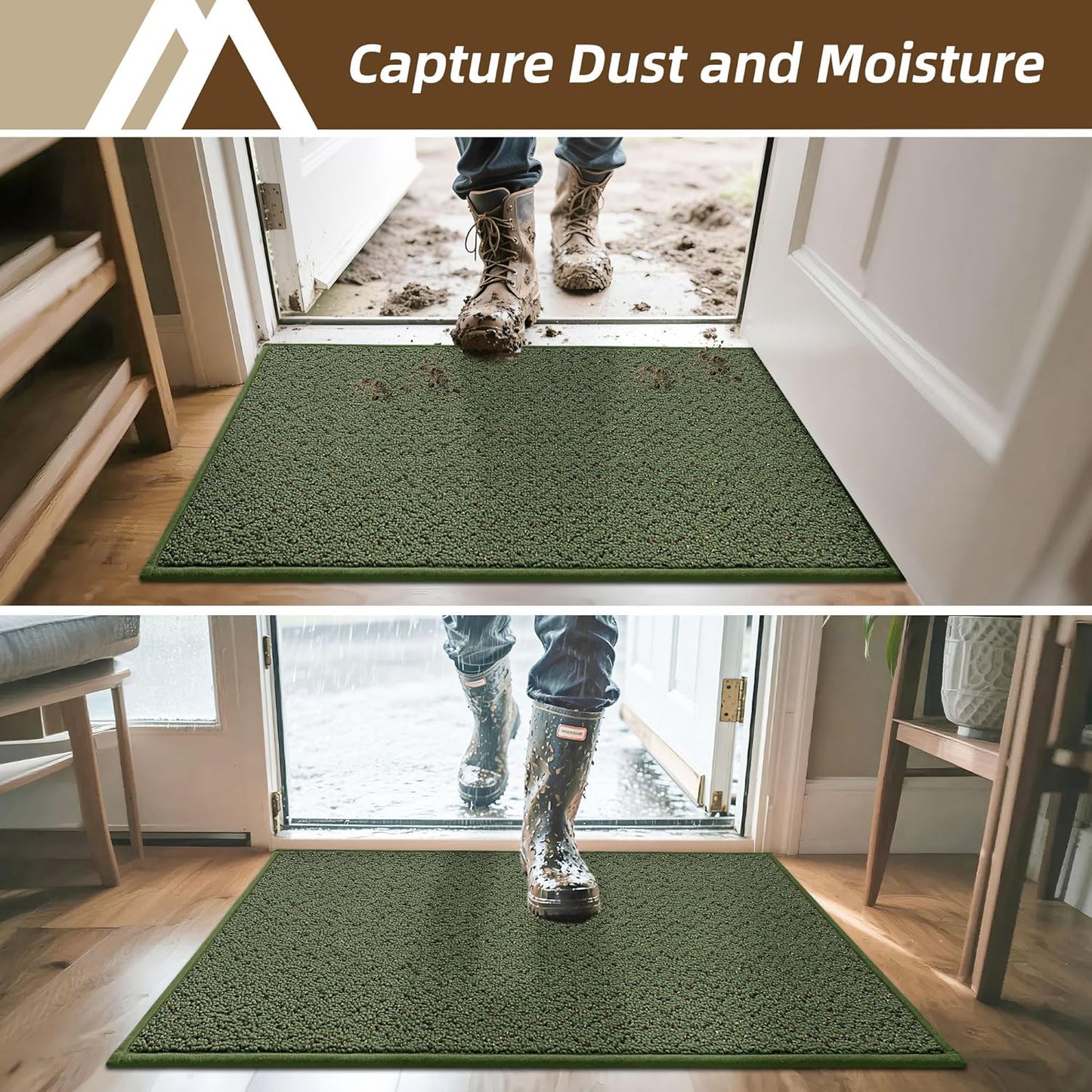 COSY HOMEER-Door-Mat 36"x60" Non Slip Absorbent Entryway Rugs Dirt Trapper Doormats Washable Entrance Mats Low Pile Welcome Floor Mat for Front Back Door and Entry Mats,Green