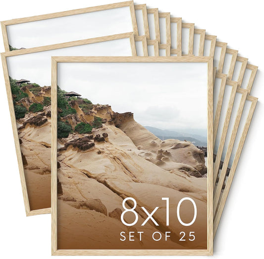Haus and Hues 8x10 Natural Oak Wood Picture Frames Set of 25 - Premium Bulk Picture Frames 8x10 Bundle - Elegant Gallery Wall Frame Set for Posters, Art Display - Ideal for Wall Decor in Home & Office