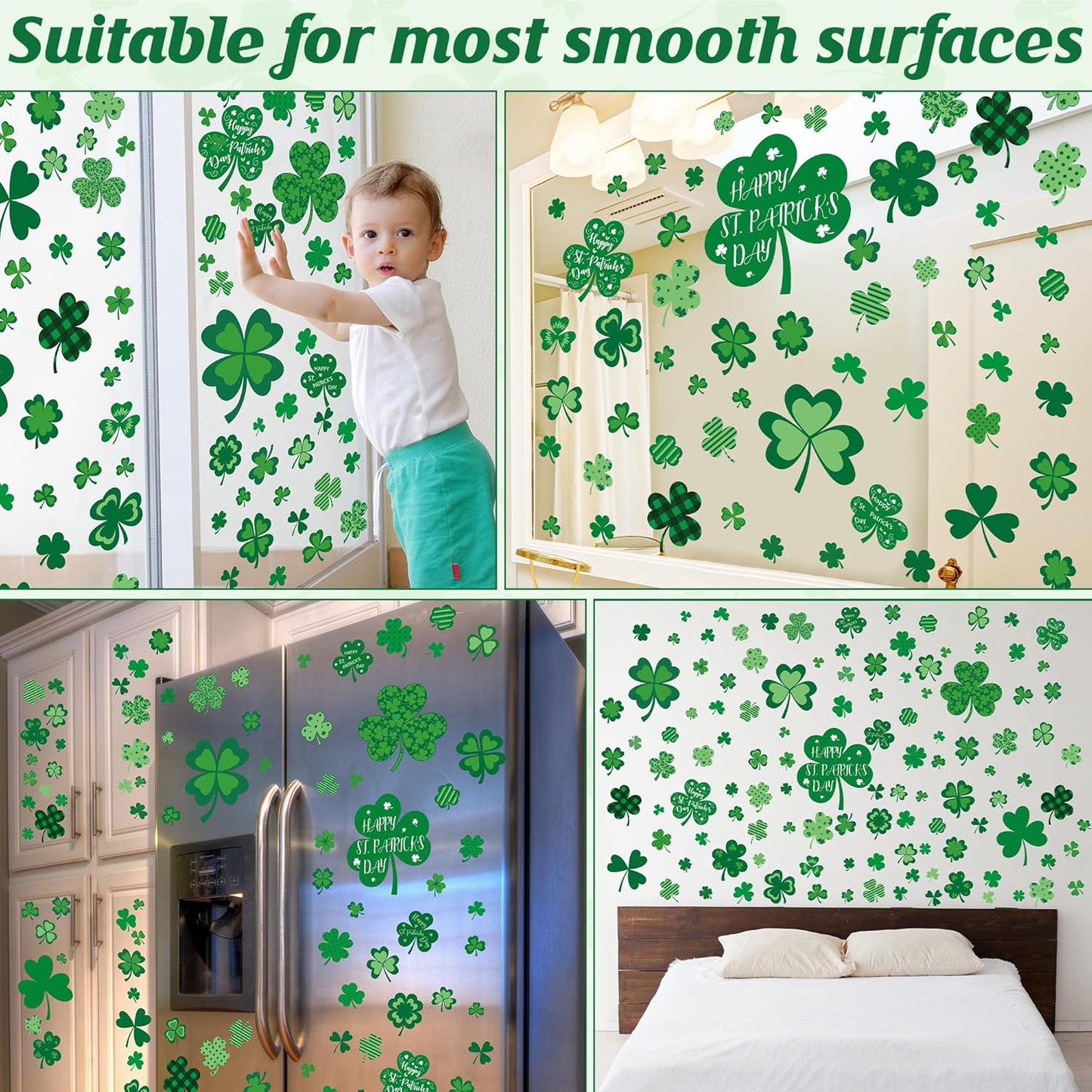 9 Sheets St Patricks Day Window Clings, 115 PCS St Patrick's Day Shamrock Window Stickers for St Patricks Day Decorations, Green Static Spring Window Clings for Glass Windows St Patricks Day Decor