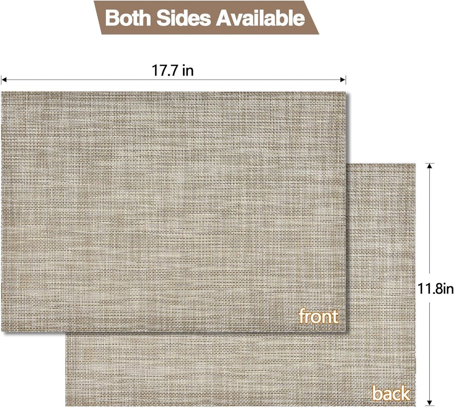 Placemats Set of 4 - Easy Clean Washable Vinyl Placemats - Wipeable Heat Resistant Table Mats for Dining Table - 17.7x11.8 Inch (4, Gray & Gold Two-Tone)