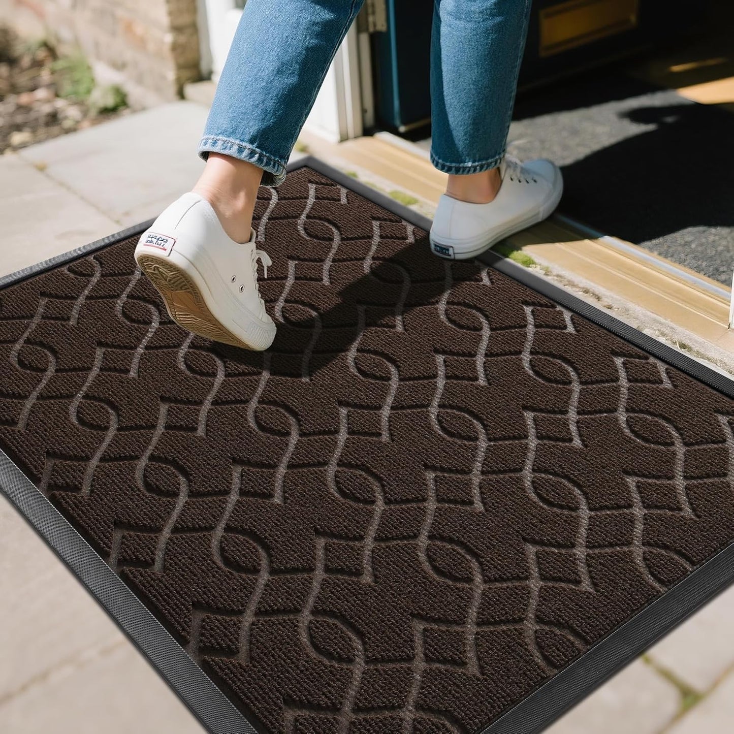 Yimobra Front Door Mat Outdoor Indoor 29.5x17, All-Season, All-Weather, Heavy Duty Welcome Door Mats Outside Entrance, Non Slip Porch Patio Entrance Mat, Coffee