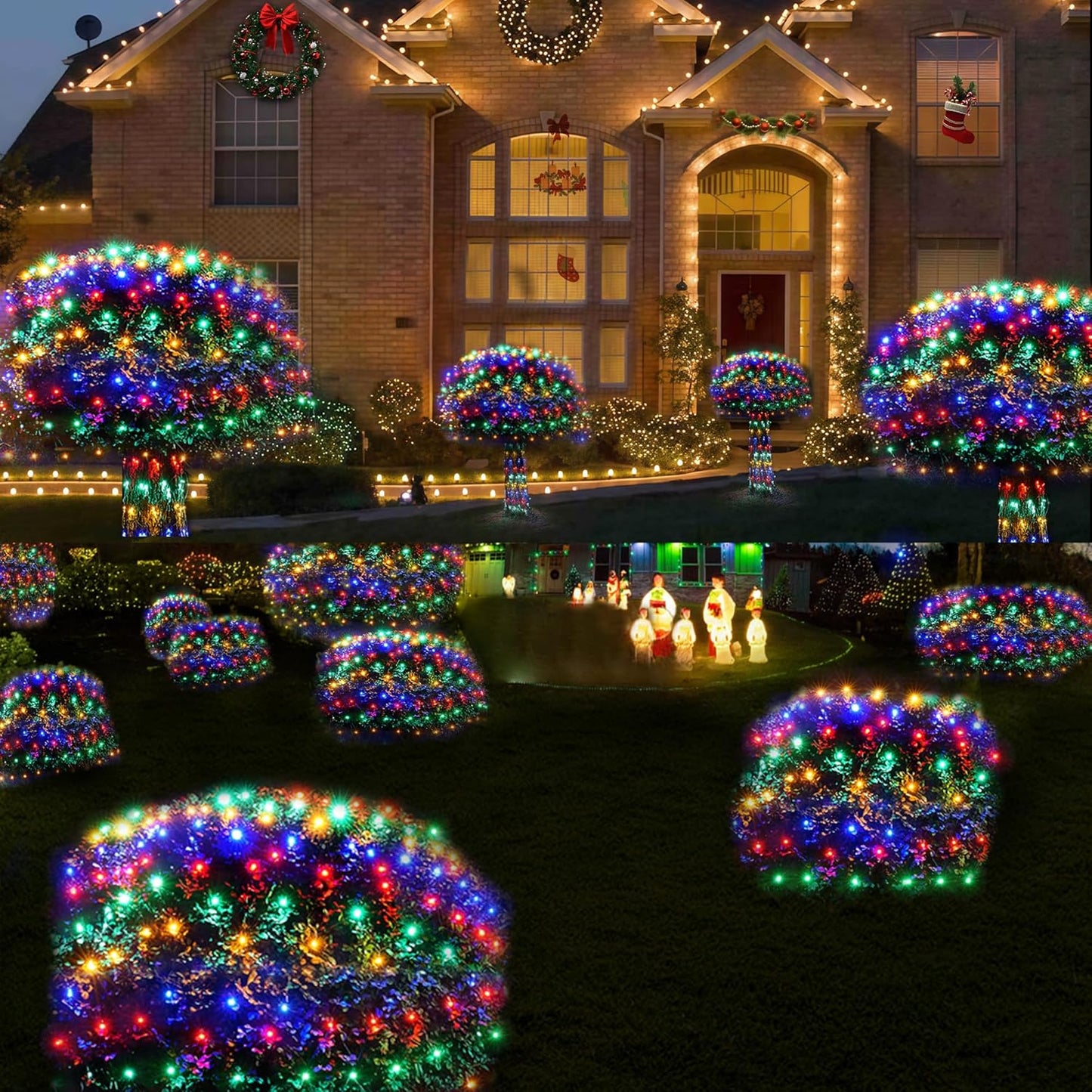 WBao Christmas Lights Outdoor, 360LED 11.5ft x 6.9ft Net Lights with 8 Modes, Timer, UL Certified, End to End Connectable, Waterproof for Lawn, Bushes, Trees Outdoor Christmas Decorations, Multicolor