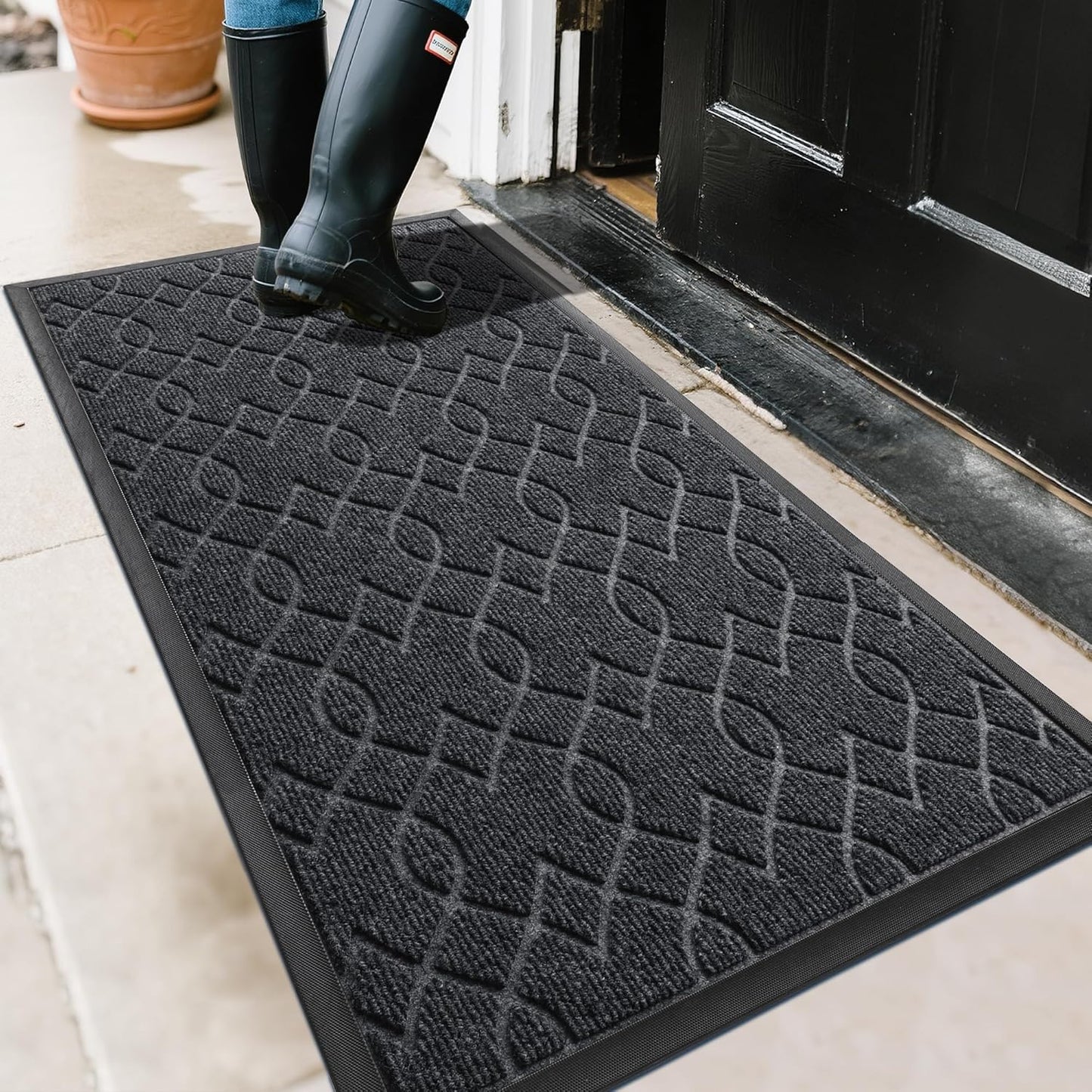 Yimobra Door Mat Outside Entrance, All-Season Front Outdoor Mats, All-Weather Welcome Doormat, Natural Rubber, Stain and Fade Resistant, Low Profile, Easy Clean Patio Porch Mat, 47x24, Black Gray