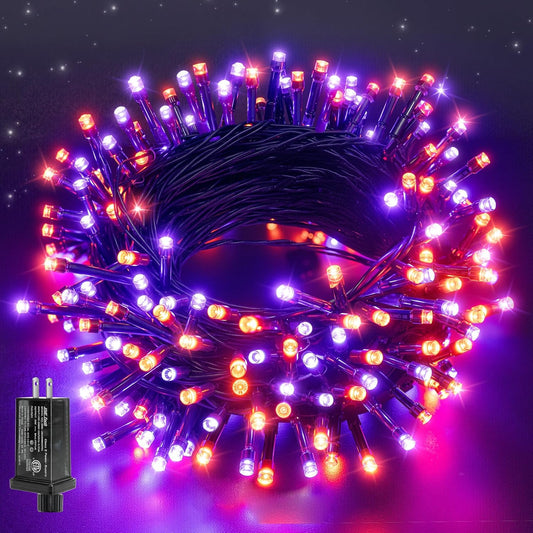 Ollny Halloween Lights Outdoor, 100 LED 33FT Orange and Purple Halloween Decorations with 8 Modes Timer, Plug in String Lights for Indoor Bedroom Home Party Outside