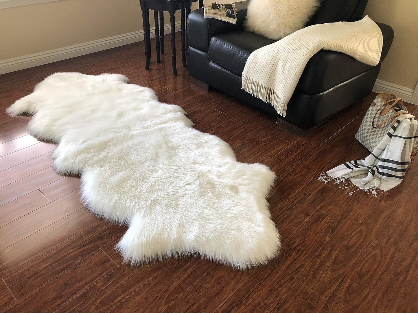 LAMBZY Faux Sheepskin Hypoallergenic Free Shape Silky Shag Rug, Luxury Shaggy Silky Plush Carpet for Bedrooms Rugs Living Room Kids Rooms Sofa Floor Rugs (Double 2'x6', 60x180cm White)