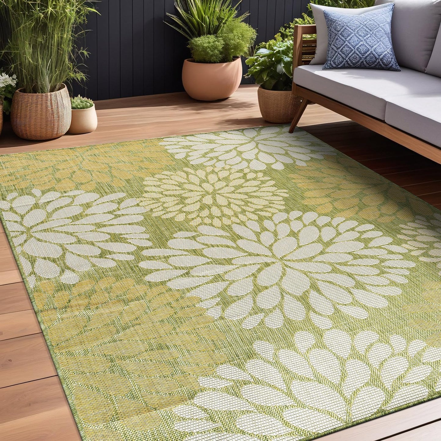 Beverly Rug Outdoor Rug 10x14 Modern Exotic Tropical Leaf Area Rugs for Indoor and Outdoor Patio Deck Porch Garden Water Resistant Washable Outside Carpet (10 x 14 Green)