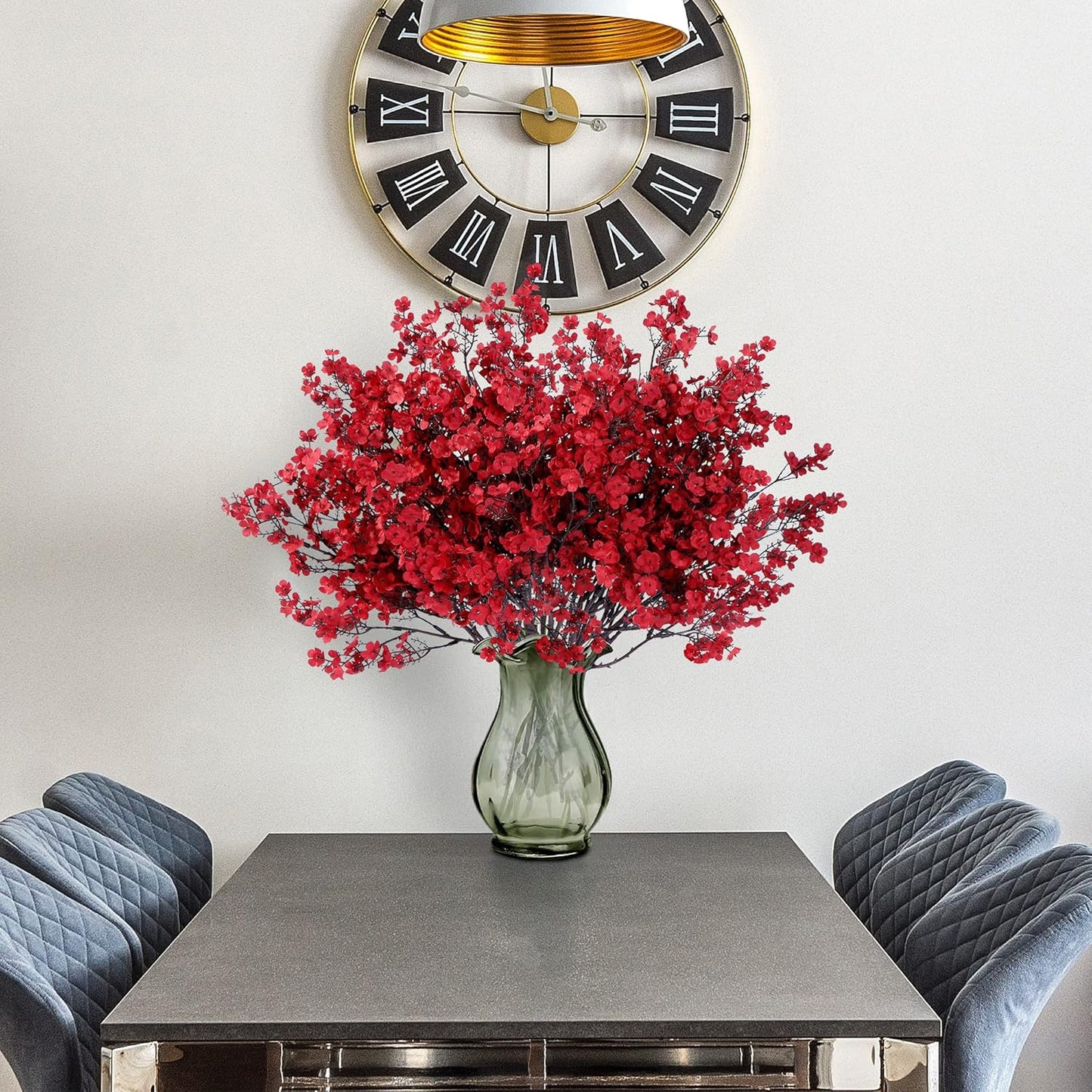 Sggvecsy 15 Pcs Babys Breath Artificial Flowers Gypsophila Bouquets Bulk Real Touch Fake Silk Flowers for Home Wedding DIY Floral Arrangement Kitchen Christmas Centerpiece Festival Decoration (Red)