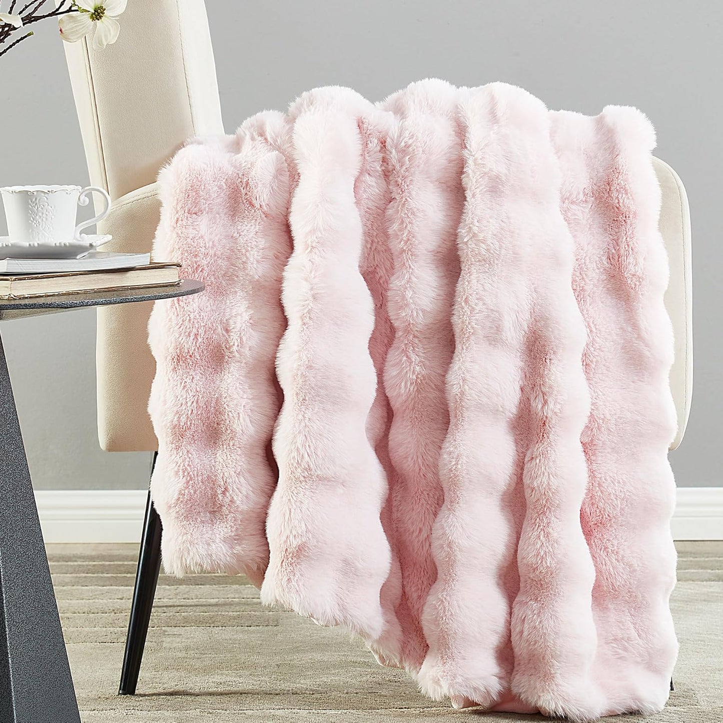DREAMNINE Large Soft Thick Fuzzy Bubble Faux Rabbit Fur Bed Blanket Full Size 70" x 80",Lovely Big Warm Shaggy Fluffy Blankets for Winter,Solid Luxury Cozy Cute Bumpy Furry Blanket for Women Girl,Pink