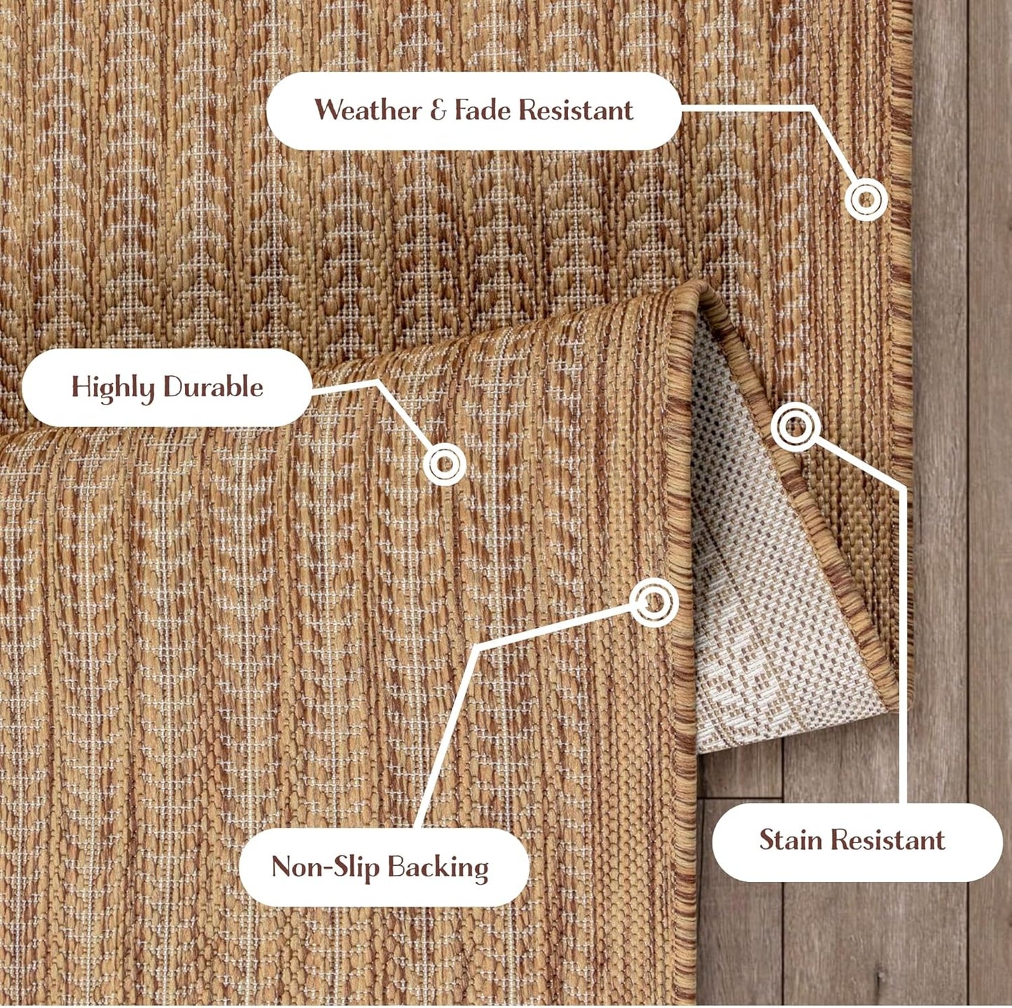 Adiva Rugs Outdoor Indoor Area Rug, Weather Resistant, Easy to Clean, Stain Resistant Floor Mat for Dining Room, Backyard, Deck, Patio (Wooden, 10' x 14')