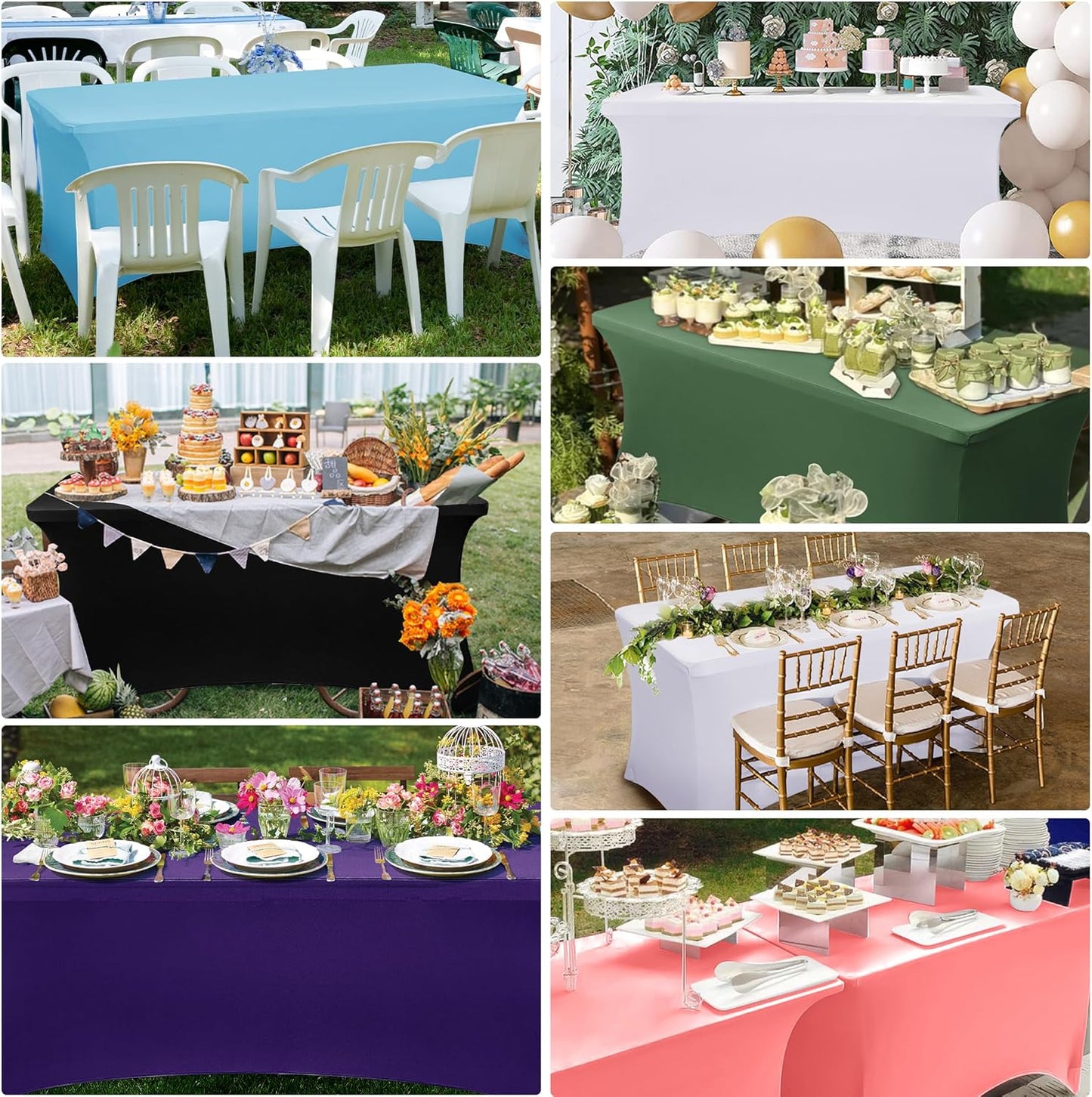 Obstal 6ft Stretch Spandex Table Cover for Standard Folding Tables - Universal Rectangular Fitted Tablecloth Protector for Wedding, Banquet and Party, 72L x 30W x 30H Inches, Gold, 2pc