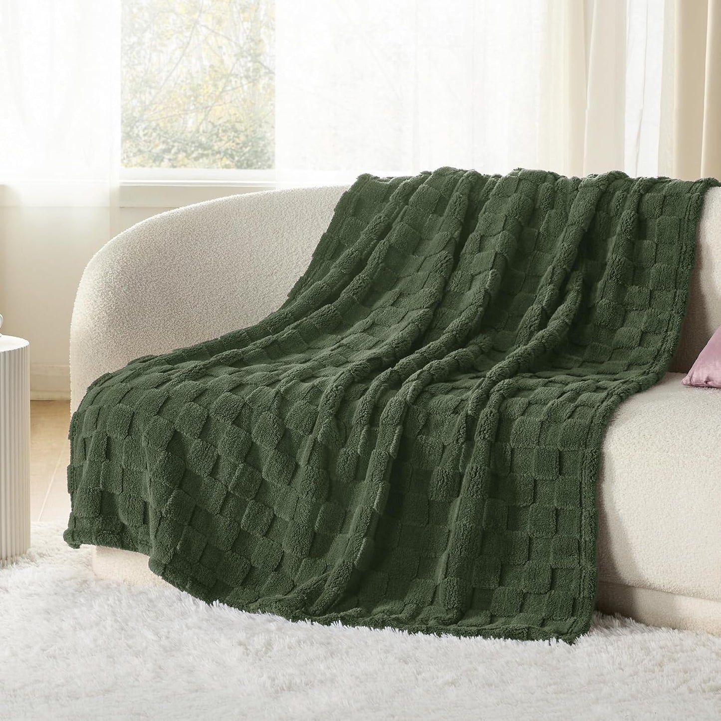 Bedsure GentleSoft Bronze Green Throw Blanket for Couch - Checkered Fleece Blankets Gifts for Women Men Girls, Cute Soft Cozy Throw for Bedroom Home Decor Gifts, 50x60 Inches