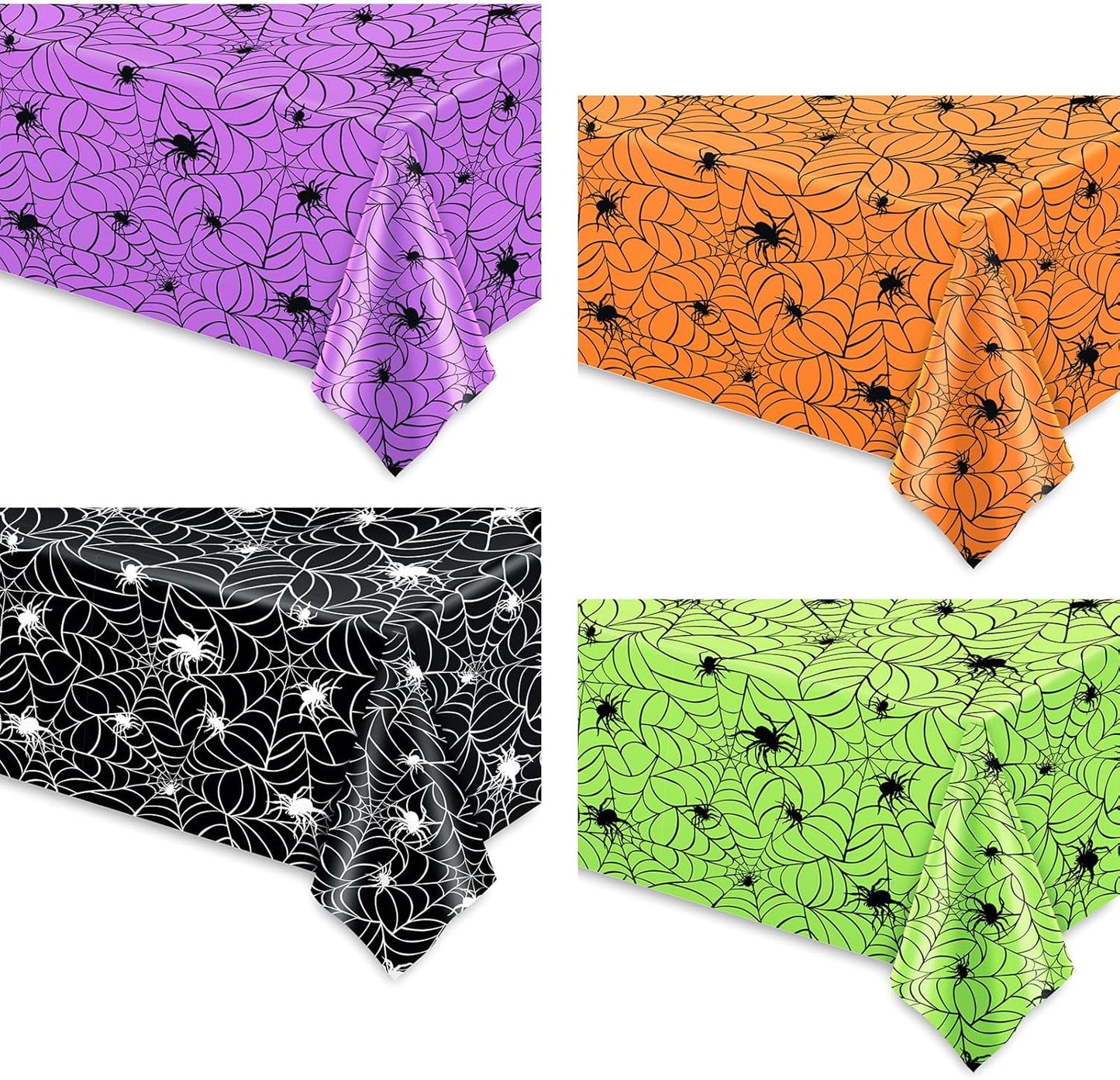 Whaline 4 Pcs Halloween Plastic Tablecloths Colored Spider Web Disposable Table Cover Spiderweb Rectangle Table Cloth for Trick or Treat Holiday Party Decor, 54 x 108 Inch