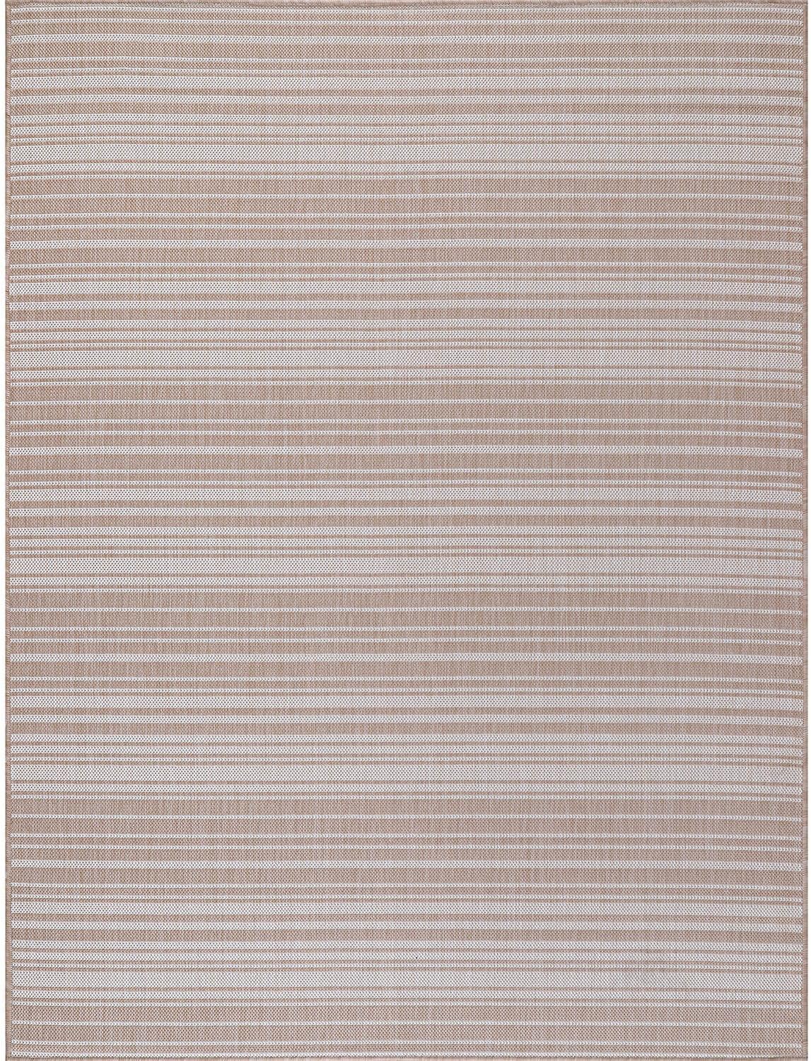 Stripe Outdoor Rug 10x14 Washable Outside Carpet for Indoor Patio Porch Waterproof Easy Cleaning Non Shedding Area Rugs Beige 10 x 14