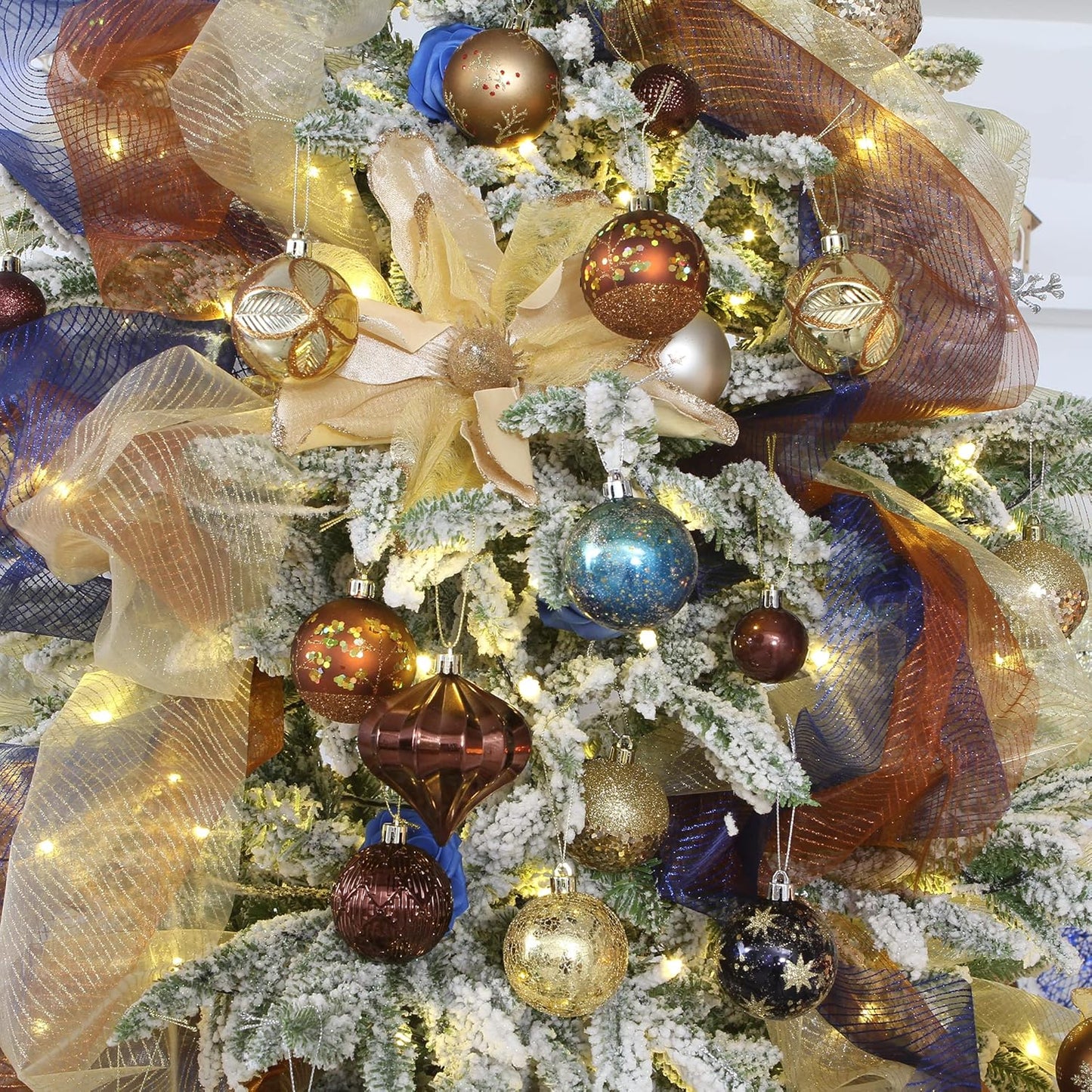 Sea Team 60mm/2.36" Delicate Contrast Color Theme Painting & Glittering Christmas Tree Pendants Decorative Hanging Christmas Baubles Balls Ornaments Set - 30 Pieces (Bronze & Gold)