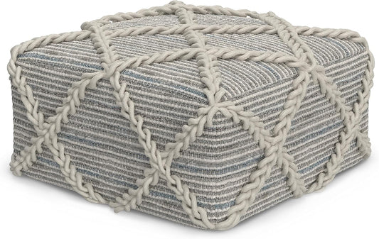 SIMPLIHOME Cowan Contemporary Square Pouf in Grey, Natural Handloom Woven for the Living Room, Bedroom and Kids Room