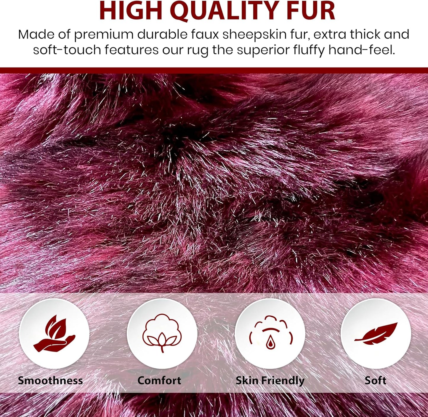 LAMBZY Faux Sheepskin Super Soft Hypoallergenic Free Shape Silky Shag Rug, Luxury Shaggy Plush Carpet for Bedrooms Living Kids Room Sofa Rugs (Burgundy, Sexto 6 Pelts 6'x6')