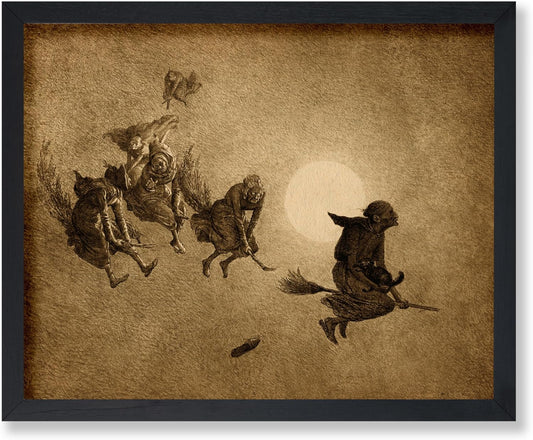 Poster Master Vintage Witches Ride Poster - Retro Flying Witches Print - Halloween Art - Pagan Art - Gift for Men & Women - Gothic Wall Decor for Living Room, Bedroom or Dorm - 11x14 UNFRAMED Wall Art