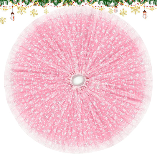 Christmas Wedding Tree Skirt, 4 Layer 45 in Snowflake Tulle Tree Decoration for Party Indoor, Fluffy Tree Cover Mat Ornament for Holiday, Pink
