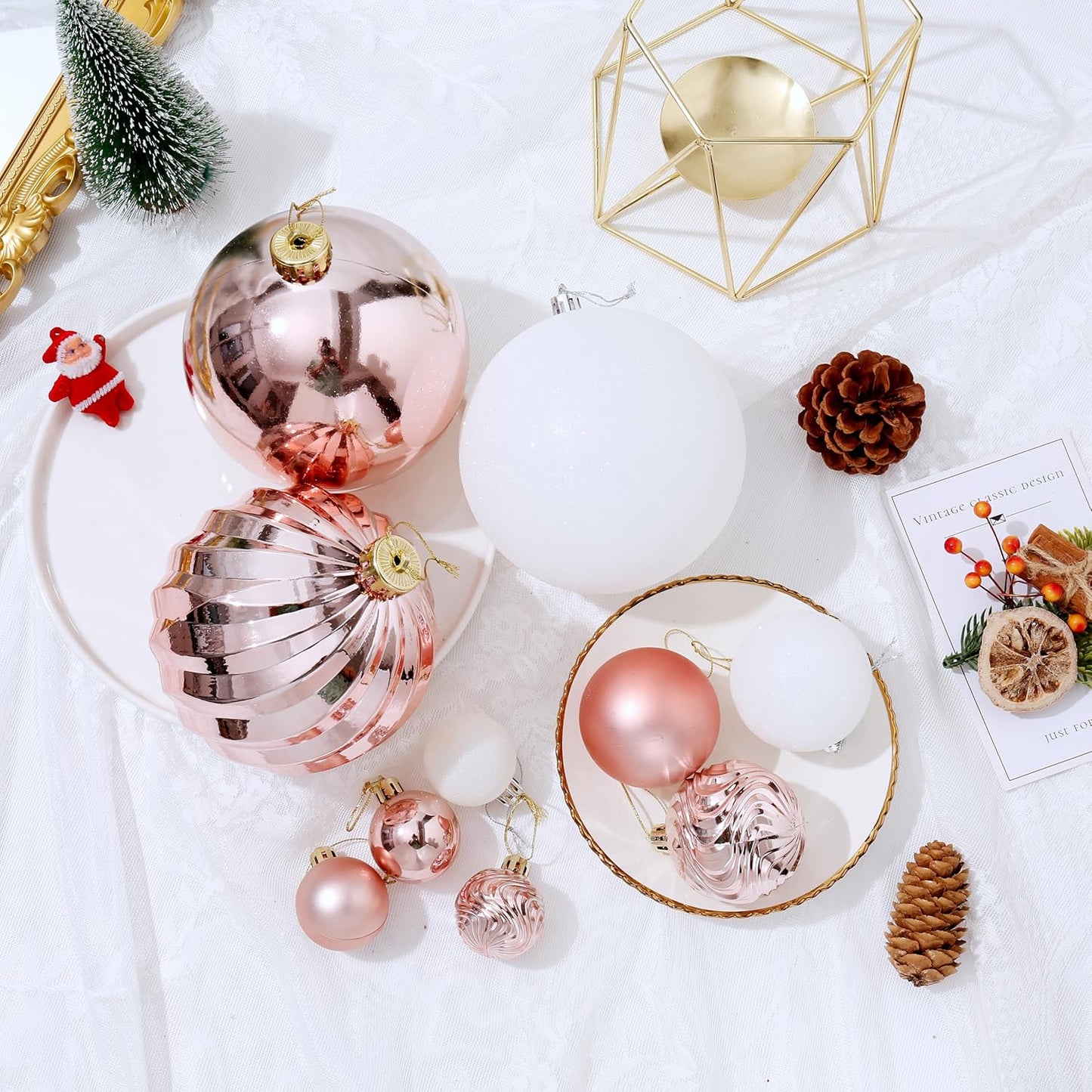 Christmas Ball Ornaments for Xmas Decorations,50 pcs Christmas Extra Large Tree Shatterproof Ornaments-Rose Gold (Combo of 5 Style in 3 Sizes)