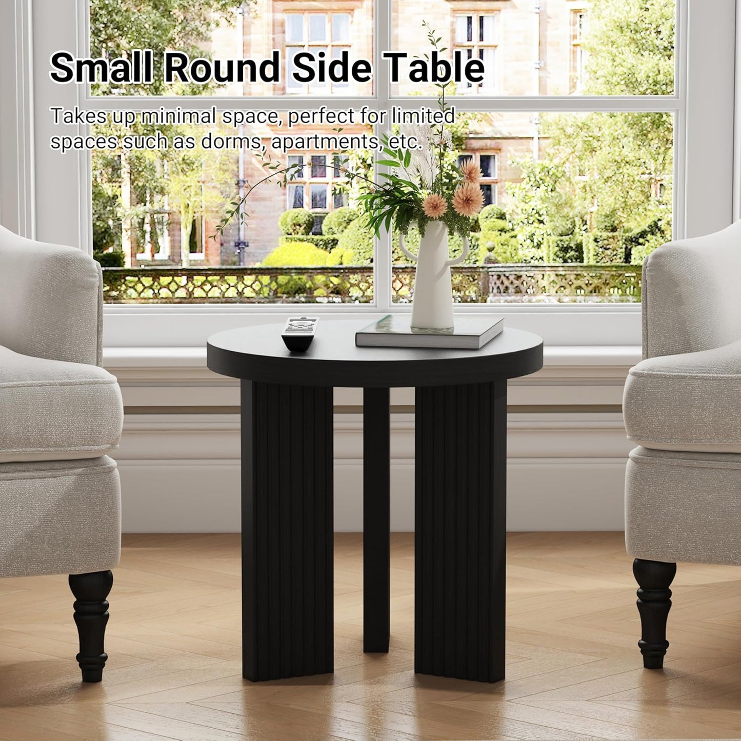 Small Round Side Table, 17.52" Coffee Table with Smooth Thick Mesa, Circle End Table with X Shaped Stable Legs, Accent Tea Table for Living Room, Office, Black