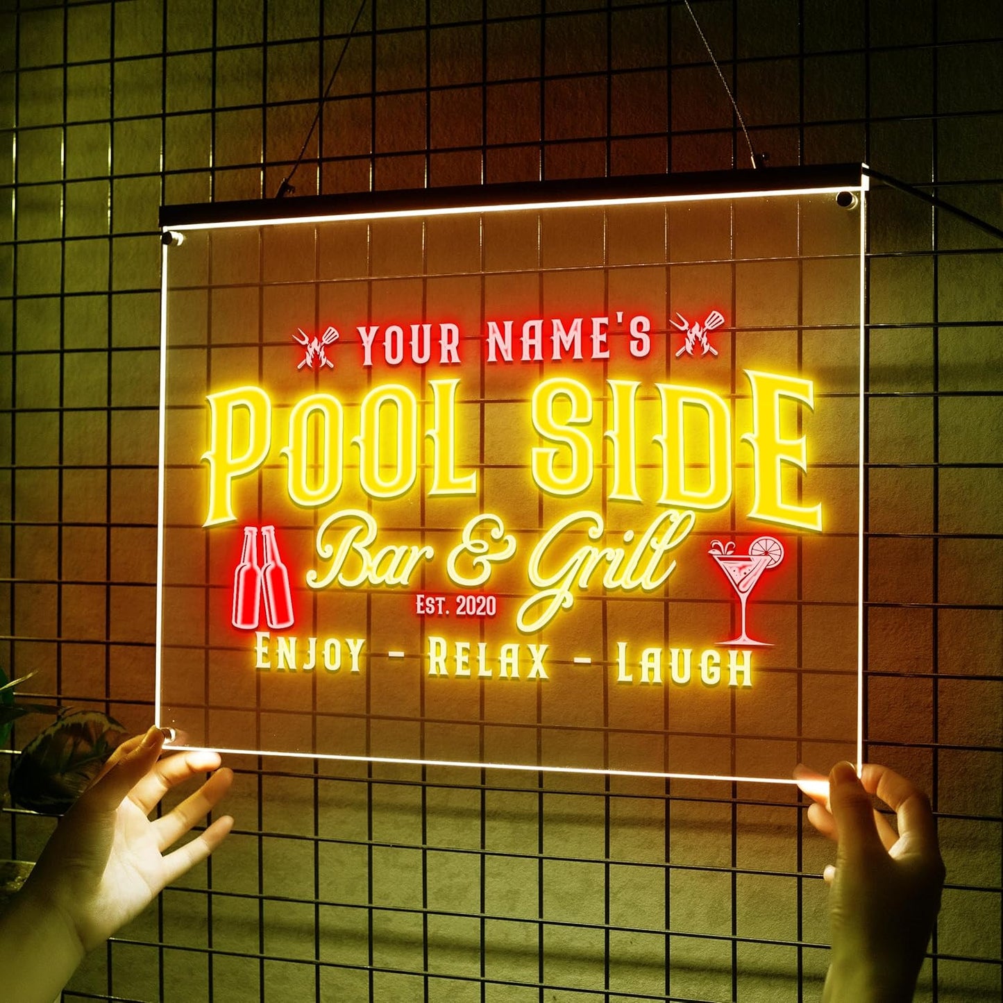 Personalized Pool Side Bar & Grill Neon Sign, Custom LED Wall Light for Backyard, Patio, Outdoor Bar, BBQ Area, Fun Gift for Grill Lovers