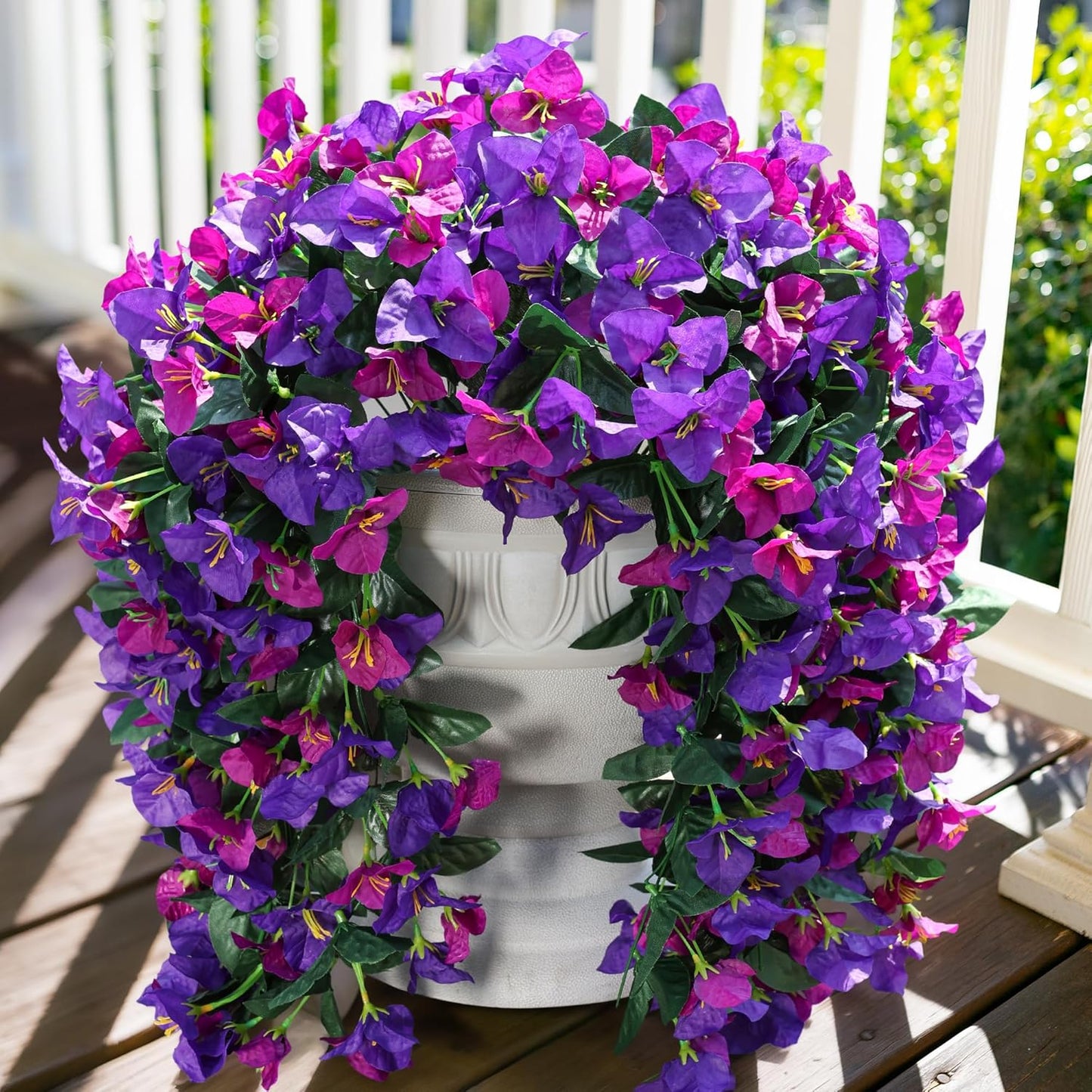 Faux Bougainvillea Artificial Flowers Plants for Outdoors Outside Decoration, 2pcs Fake Flowers Silk Long Trailing Vines UV Resistant Realistic for Front Door Porch Planter Urn Patio Balcony Yard, Mix