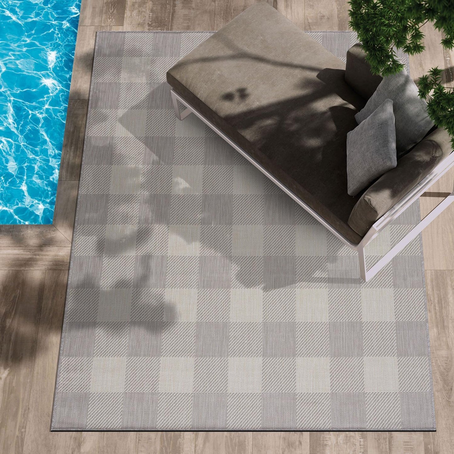 CAMILSON Outdoor Rug - Modern Area Rugs for Indoor and Outdoor Patios, Kitchen and Hallway mats - Easy Cleaning Non Shedding Washable Outside Carpet (5x7, Buffalo - Grey/White)