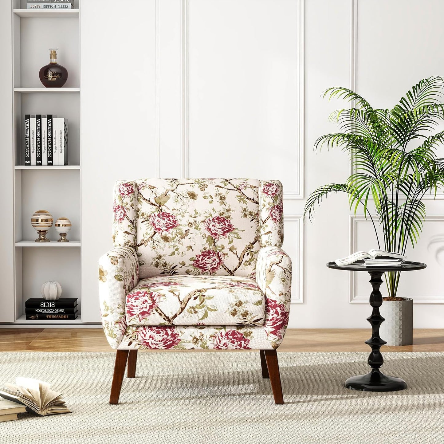 UIXE Floral Accent Chair, Modern Upholstered Armchair in Fabric for Living Room, Comfy Club Arm Chairs Single Sofa Button Tufted Bedroom Reading Seat - Pattern Floral, Set of 4