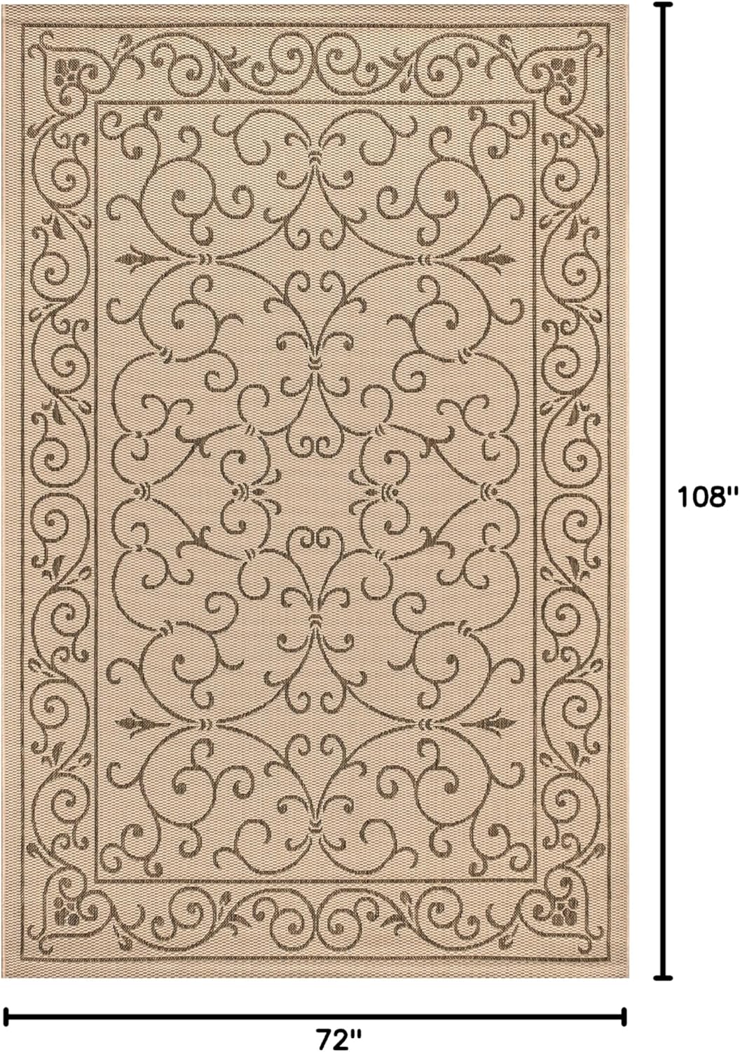 JONATHAN Y Vintage Filigree Indoor Outdoor Area Rug 6X9 Beige/Brown, Charleston Textured Weave for Backyard, Patio, Porch, Easy-Cleaning, High Traffic, Pet-Friendly, Non-Shedding (SMB106A-6)