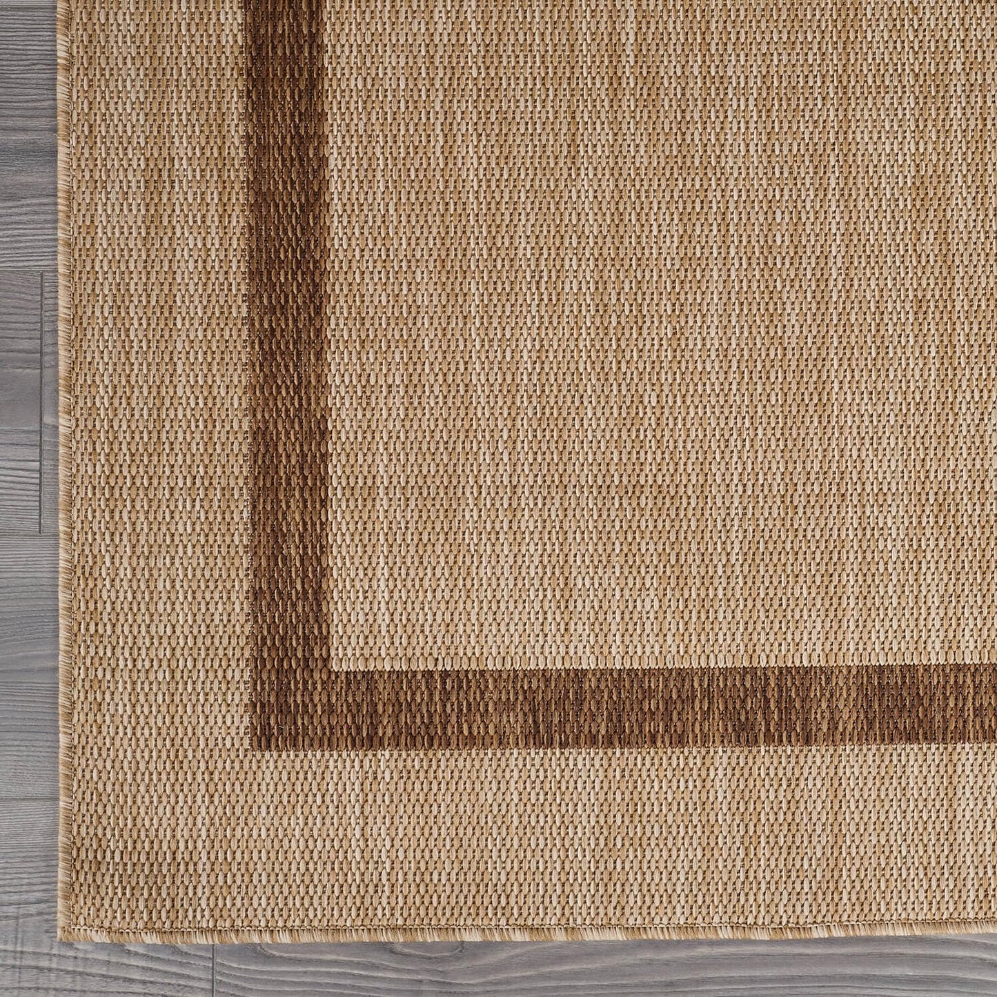 Bordered Outdoor Rug 10x14 Washable Outside Carpet for Indoor Patio Porch Waterproof Easy Cleaning Non Shedding Area Rugs Jute Beige - Nut Brown 10 x 14