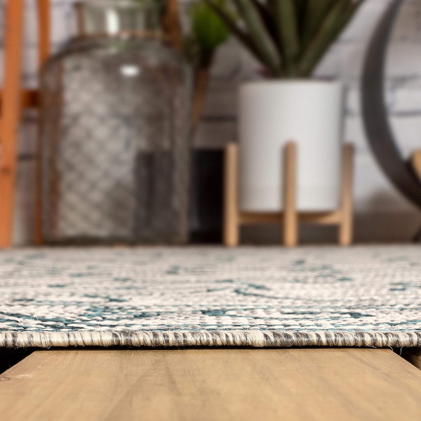 JONATHAN Y Vintage Filigree Indoor Outdoor Octagon Area Rug 5 Ft Gray/Teal, Charleston Textured Weave for Backyard, Patio, Porch, Easy-Cleaning, High Traffic, Pet-Friendly, Non-Shedding SMB106E-5TGN