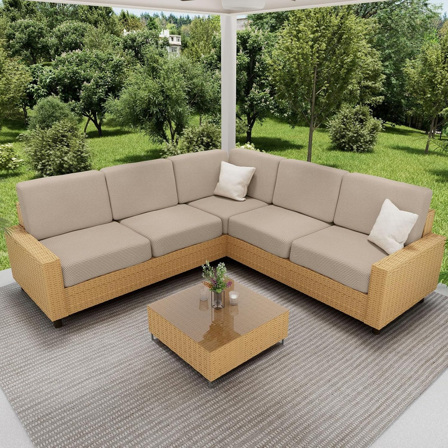 hyha Waterproof Couch Cushion Covers for Pets, Non Slip Sofa Seat Cover for Dogs Washable, Soft Thick Stretch Jacquard Fabric, Sofa Slipcovers with Elastic Bottom (3 Pieces, Taupe)