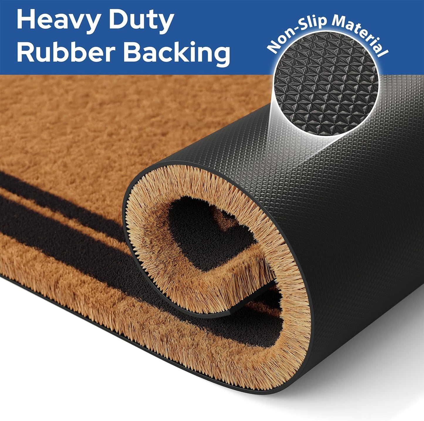 Barnyard Designs Natural Coco Coir Heavy Duty Backing Doormat - Large Cute Non-Slip Front Door Welcome Mat for Outside Entrance or Porch Entry, Brown (17x30, Border)